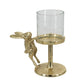 7x4x7.5' Gold Rabbit Pillar Candle Holder with Clear Glass Hurricane Shade