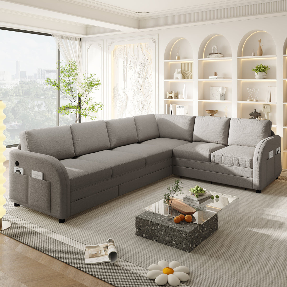 115.2" L-Shaped Pull-Out Bed Sleeper Sofa