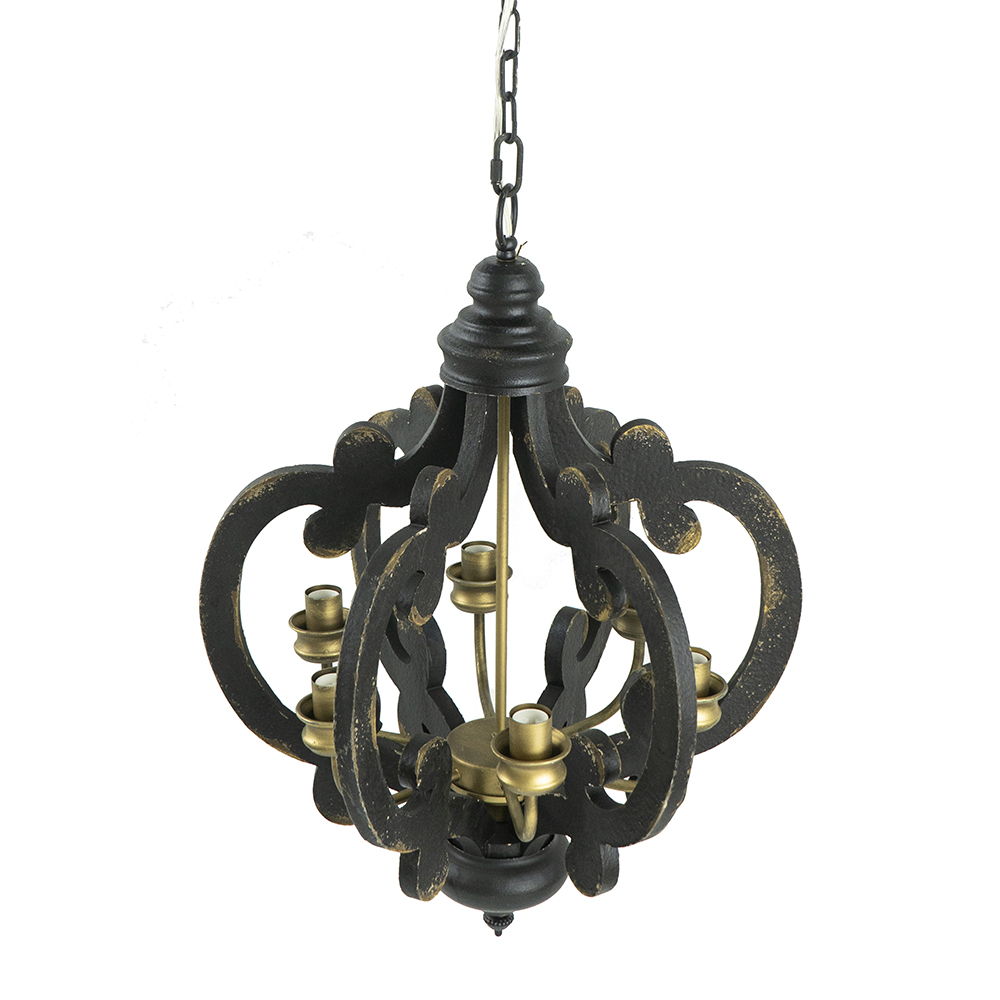 Farmhouse Chandelier, 6 Light Wood Chandelier Pendant Light Fixture With Adjustable Chain For Dining Room - view 29