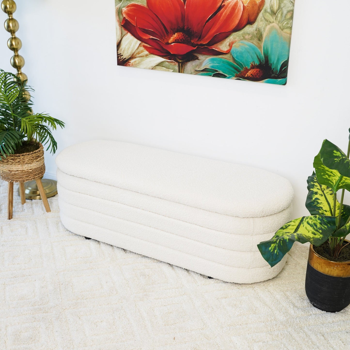 Cabana White Boucle Bench