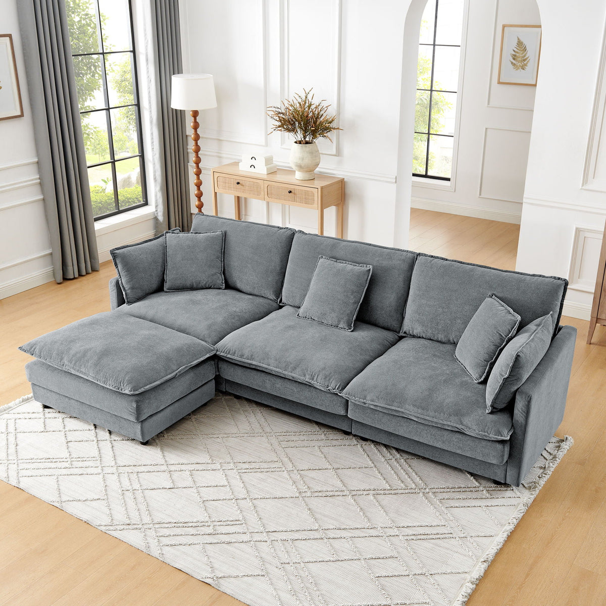 L-Shaped Sectional Sofa With Ottoman, Convertible 4 Seater Couch - view 11