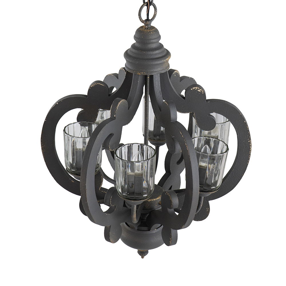 Farmhouse Chandelier, 6 Light Wood Chandelier Pendant Light Fixture With Adjustable Chain For Dining Room - view 30