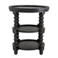 Round Three Tiered Side Table with Rattan Shelf