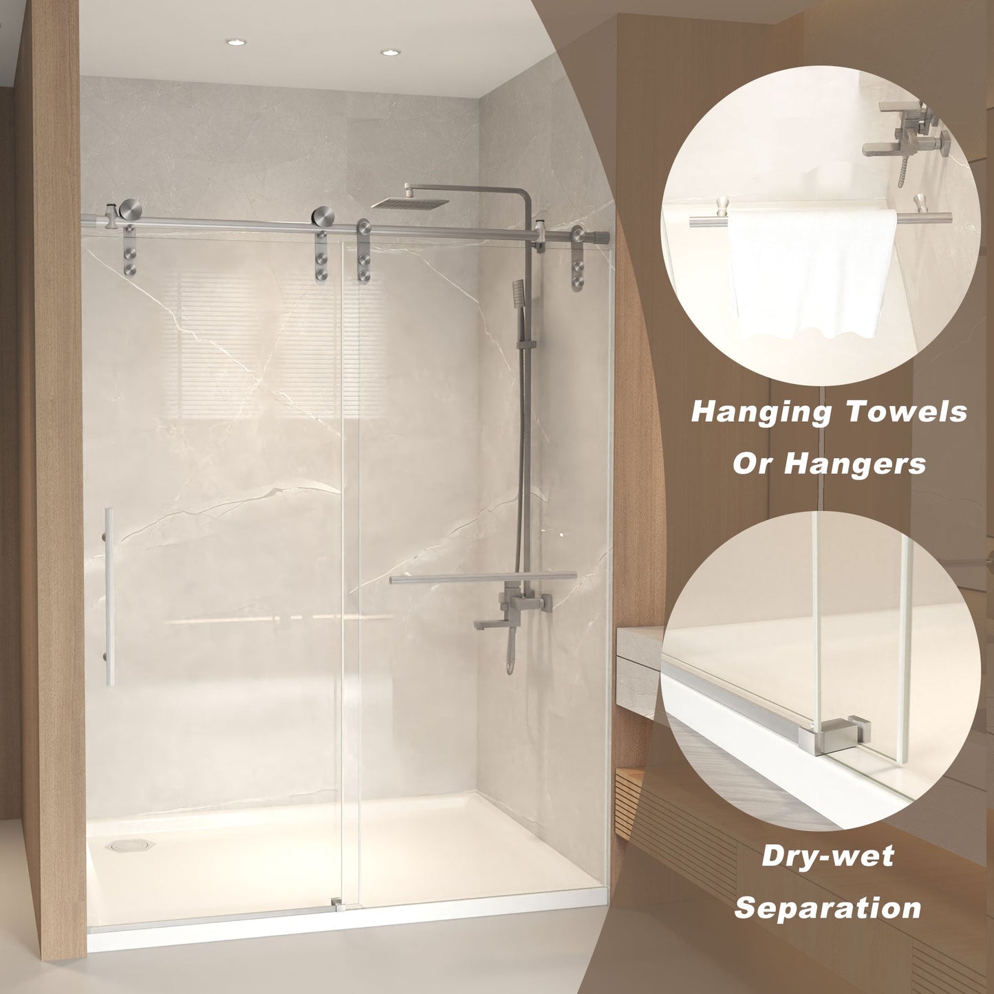 Frameless Sliding Shower Door - 56-60" x 76" H