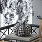 Set of 2 Fabric Black-White Plaid Pumpkin Decor