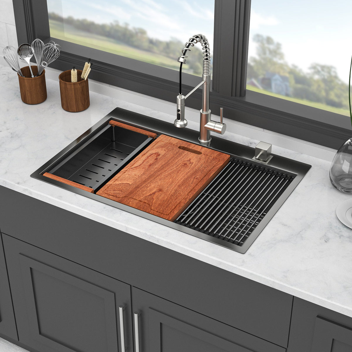 33" Drop In Kitchen Sink - Gunmetal Finish