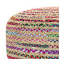 Margo 30 Inch Wide Round Pouf in Multi-Color Handwoven Jute and Cotton