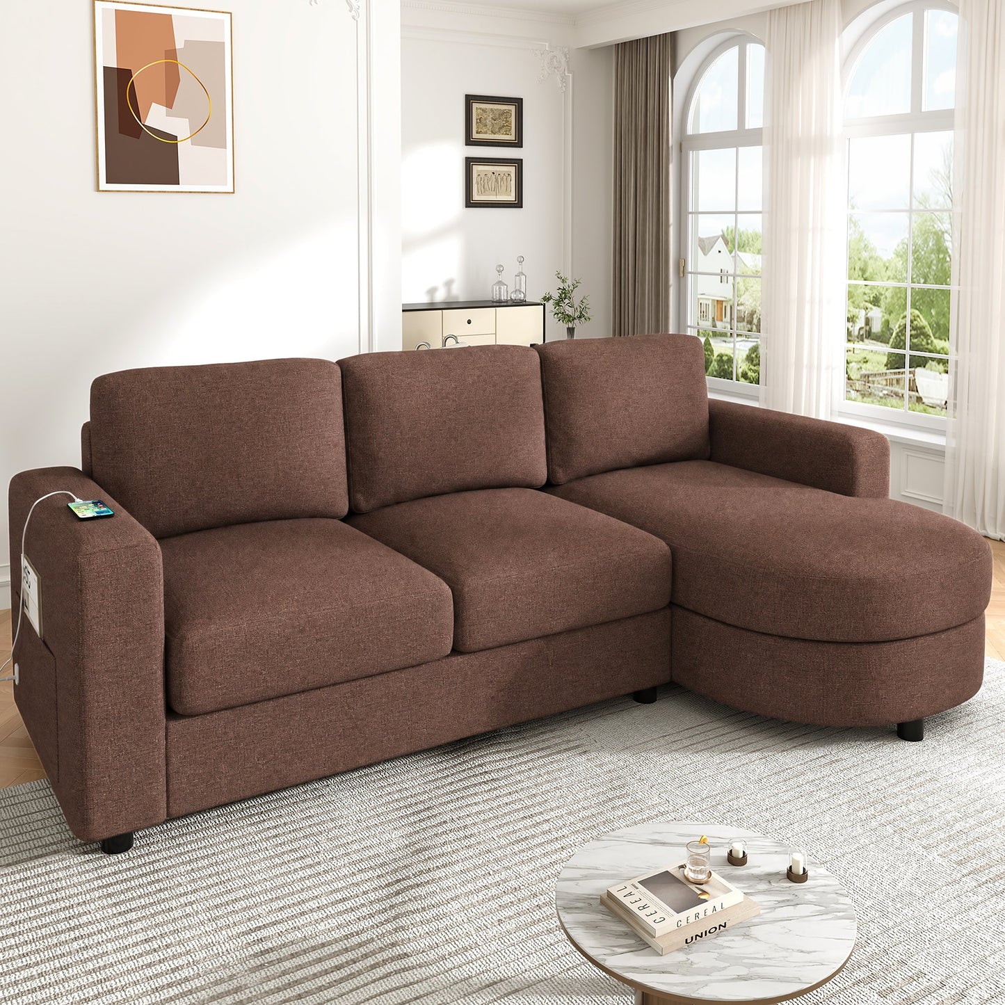 Modern Sectional Sofa with Curved Chaise Lounge