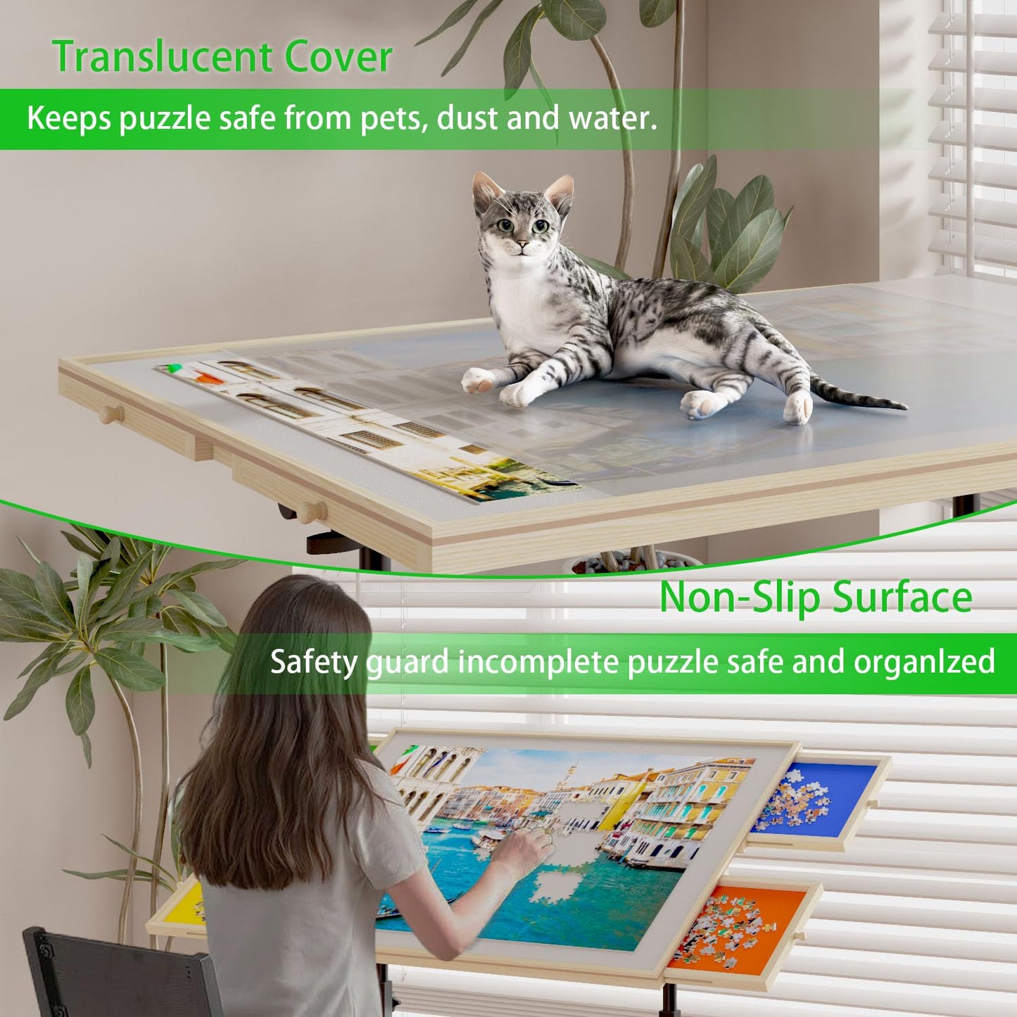 Wooden 1500 Pieces Puzzle Table with Drawer