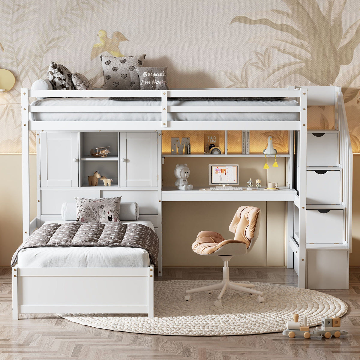 Loft Bed With Built In Desk And Staircase - view 12