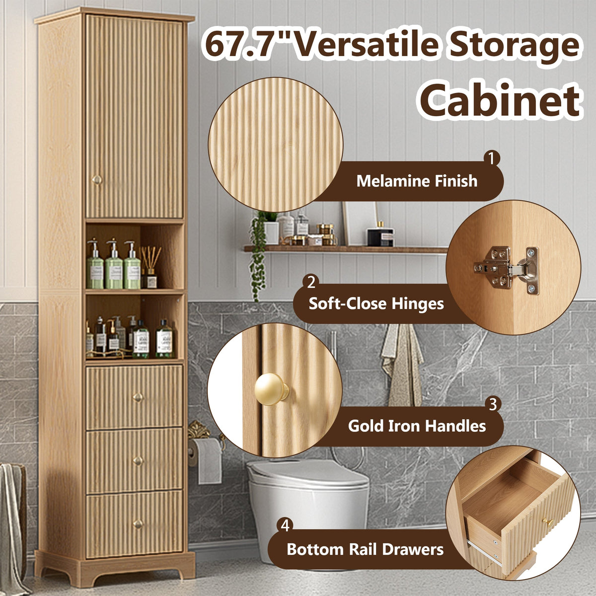 67.7" Tall Freestanding Bathroom Cabinet