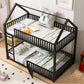 Metal Twin Over Twin House Bunk Bed With Fence And Door