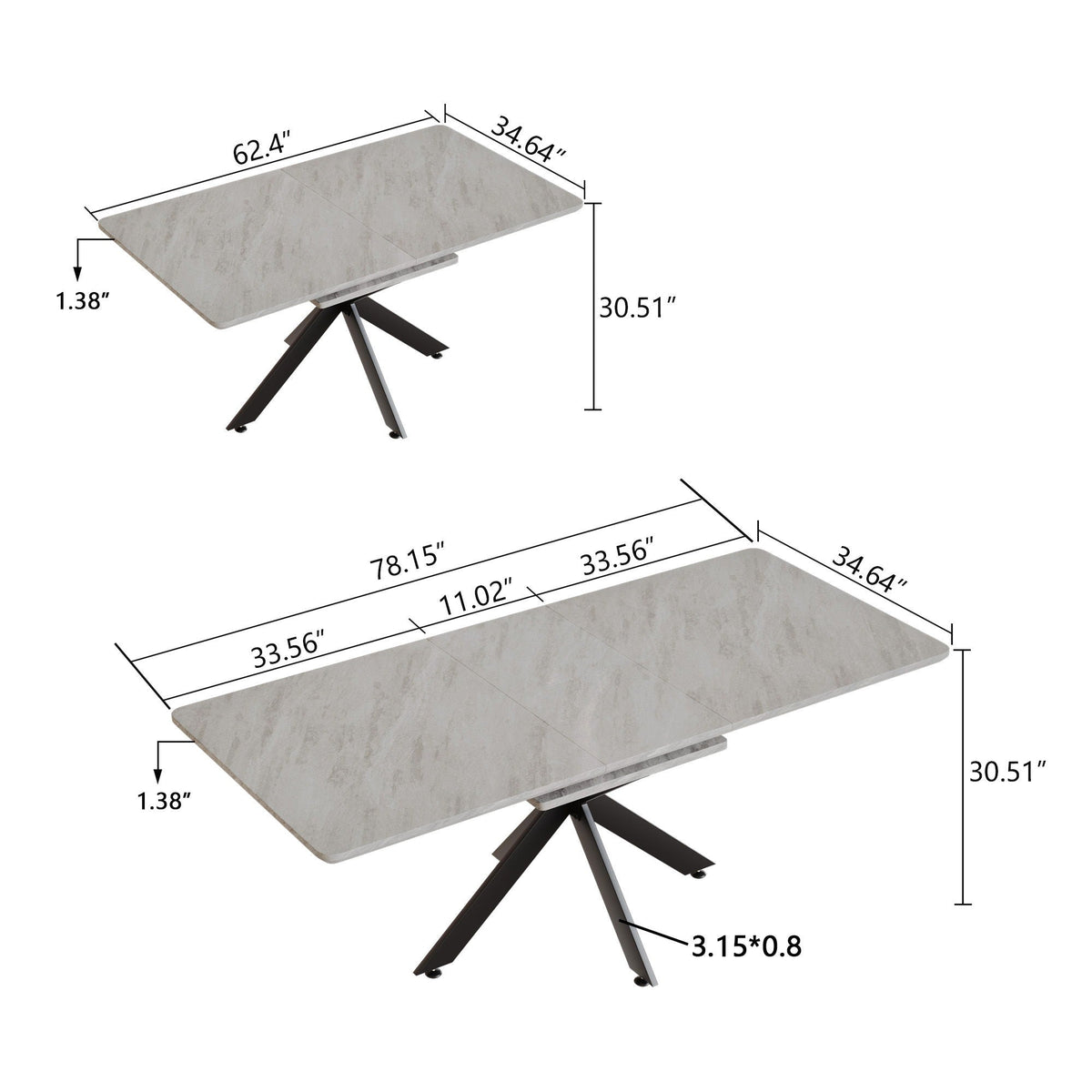 Modern Extendable Dining Table Set For 6 - 8 - Black / Gray - view 7