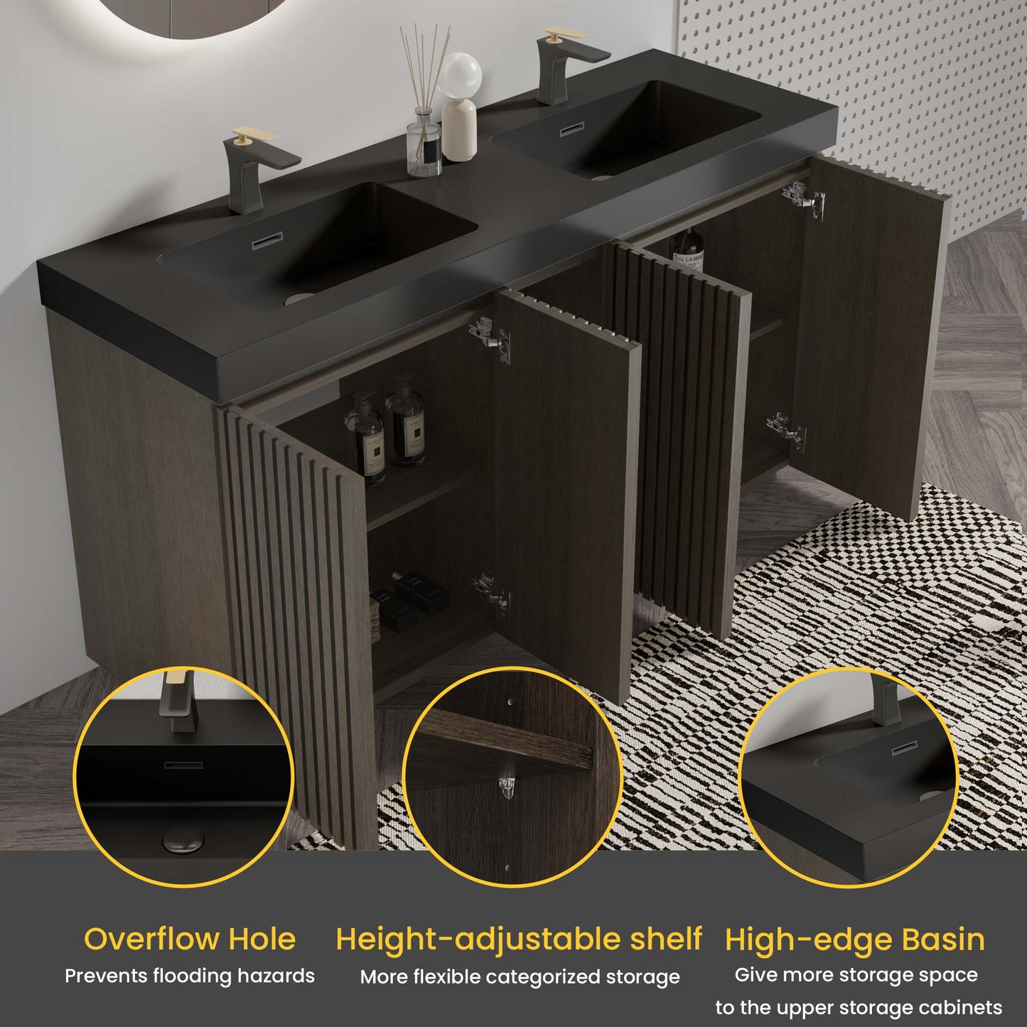 Galan 60" Smoked Bathroom Vanity