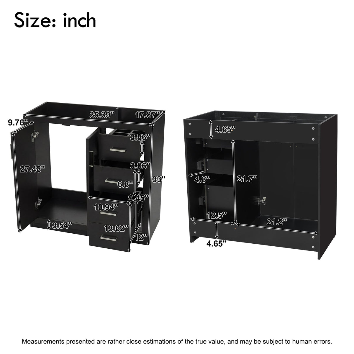 36" Bathroom Vanity Without Top Sink
