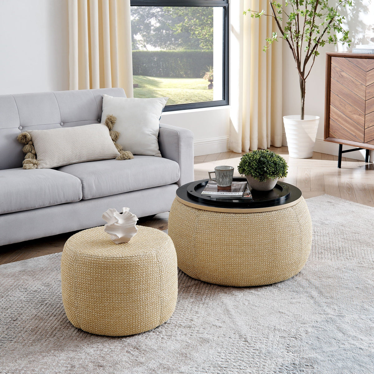 Round Storage Ottoman, 2 In 1 Function, End Table And Ottoman - view 24