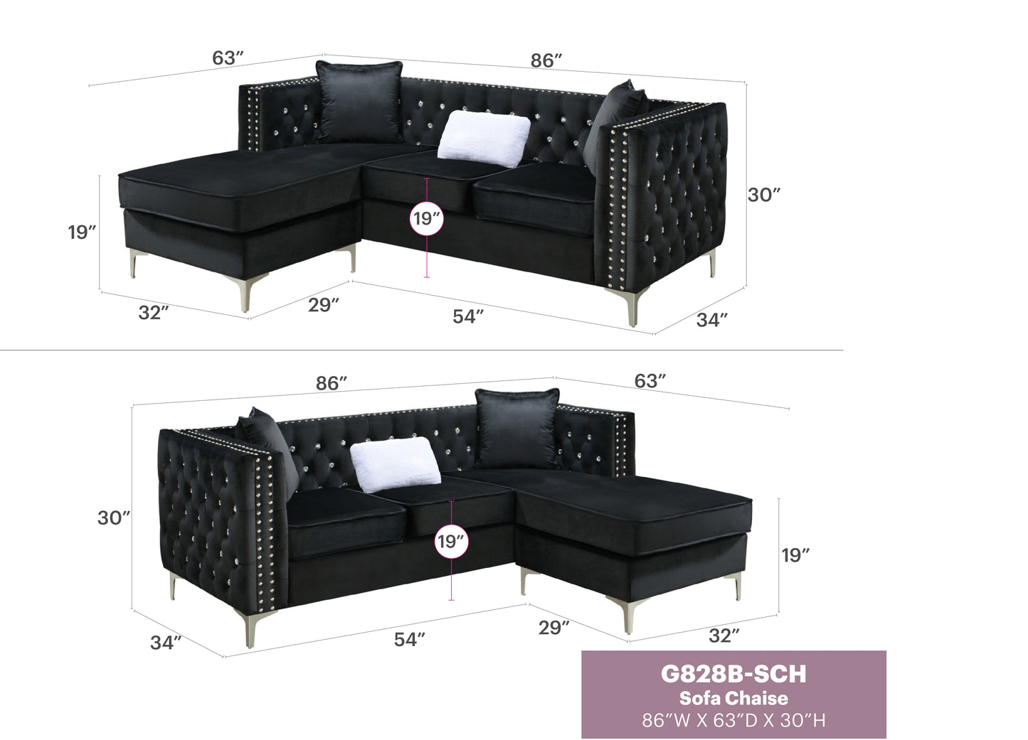 Paige G828B-SC Sofa Chaise