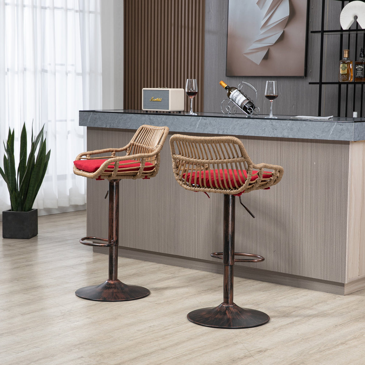 Modern Swivel Bar Stools Set of 2 Adjustable Counter Height Chairs