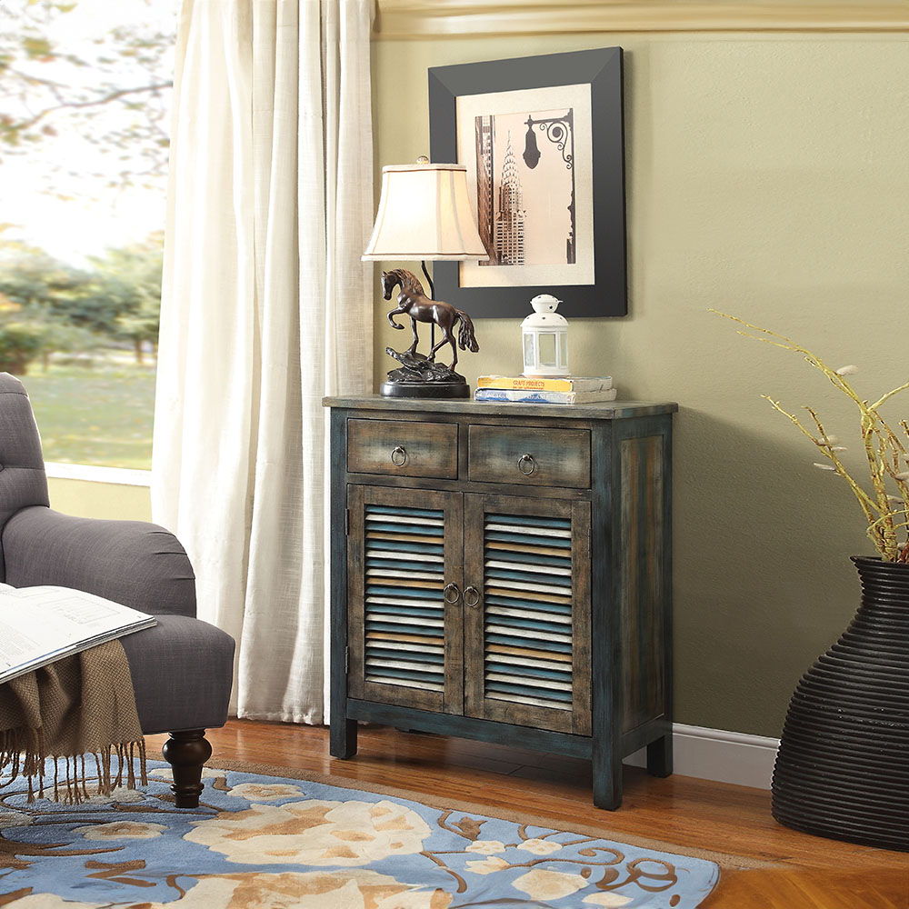 Glancio - Console Cabinet - Antique Oak & Teal