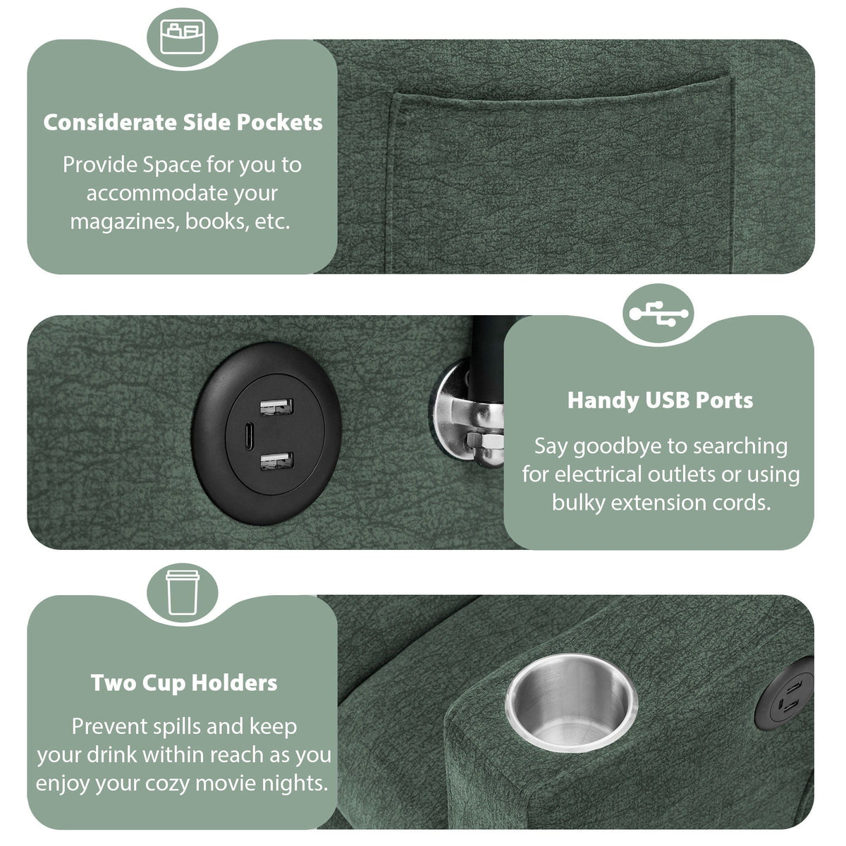 Convertible Sofa Bed Loveseat Sofa With Three USB Ports, Two Side Pockets, Two Cup Holders And 360° swivel - view 14