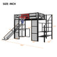Full Size Metal Loft Bed with Built-in Desk, Open Wardrobe, Basketball Hoop, Slide and Staircase