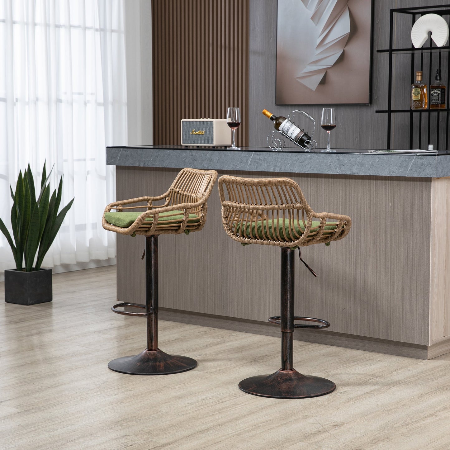 Modern Swivel Bar Stools Set of 2 Adjustable Counter Height Chairs