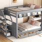 Wood Full Size Convertible Bunk Bed with Storage Staircase and Drawers