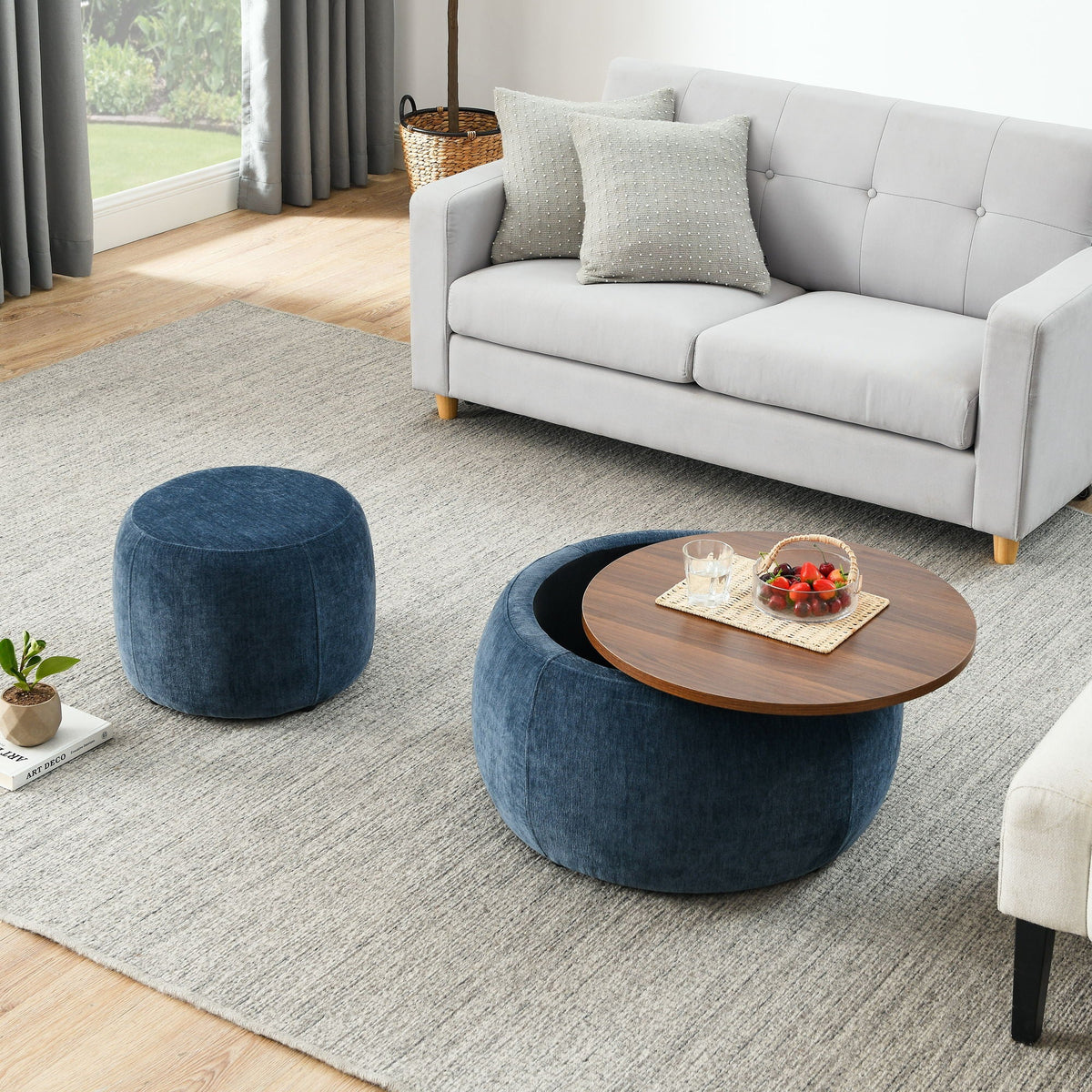 Round Storage Ottoman, 2 In 1 Function, End Table And Ottoman - view 25