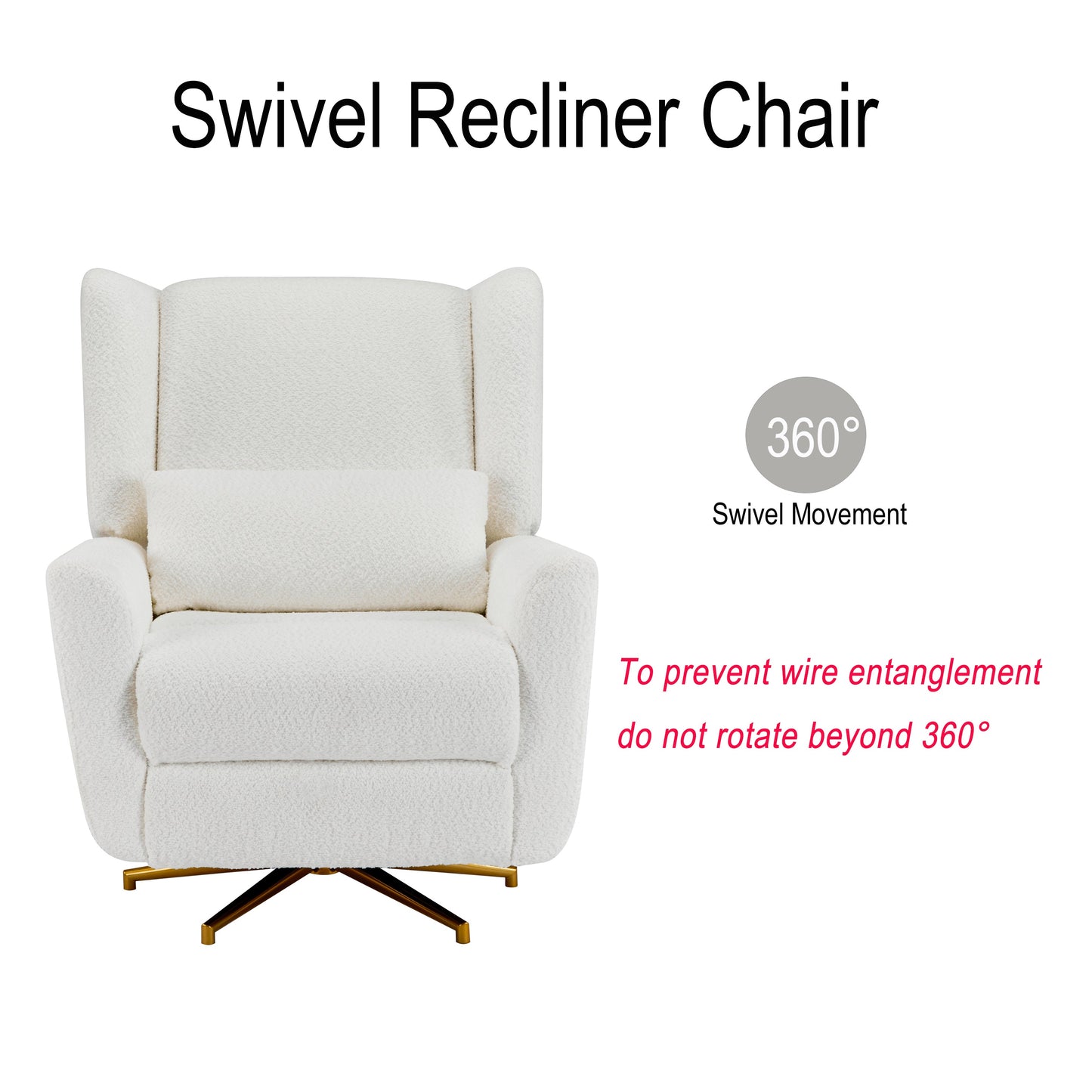 Power Recliner Chair Swivel, Boucle Upholstered