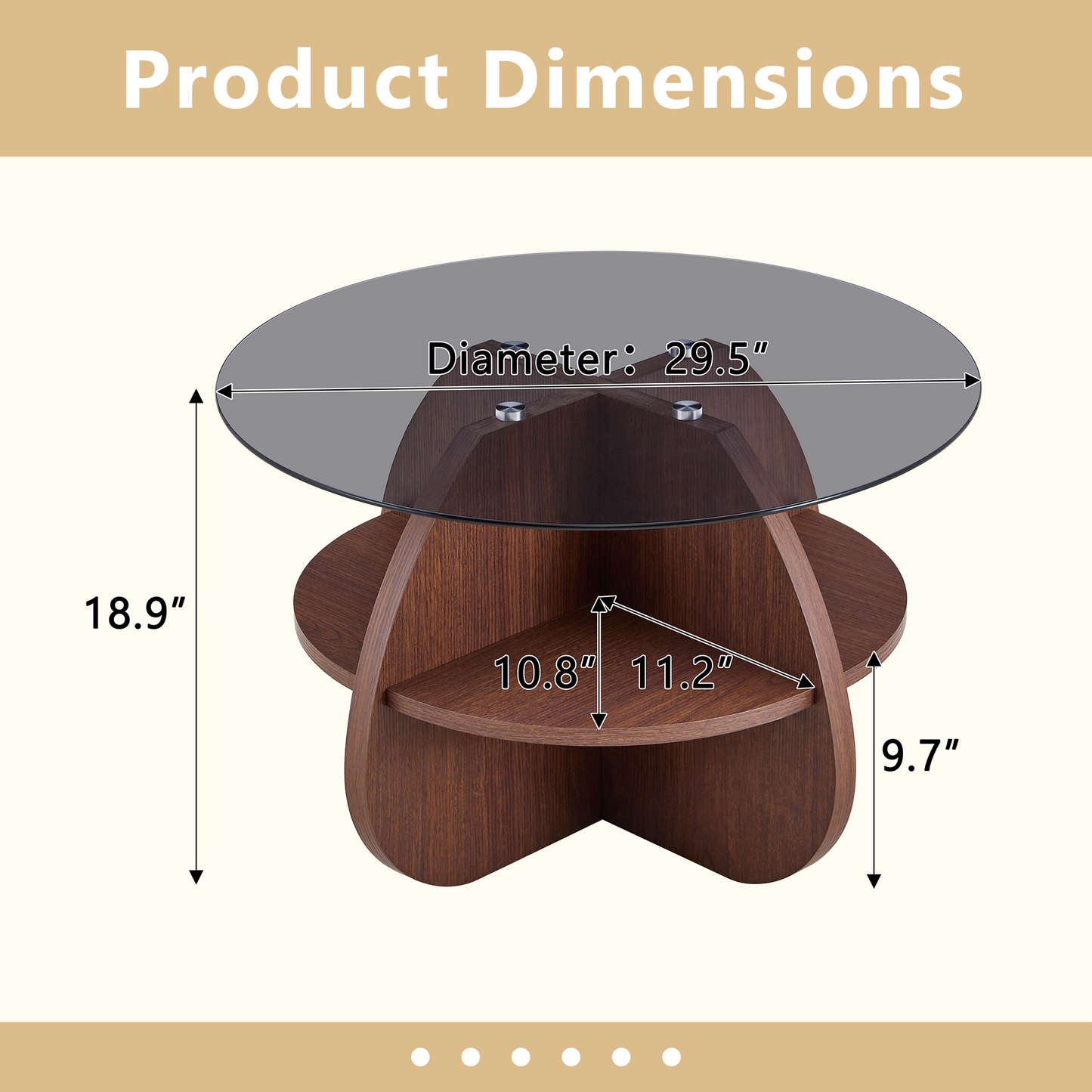 Creative Cross-Structure Round Coffee Table with Glass Top