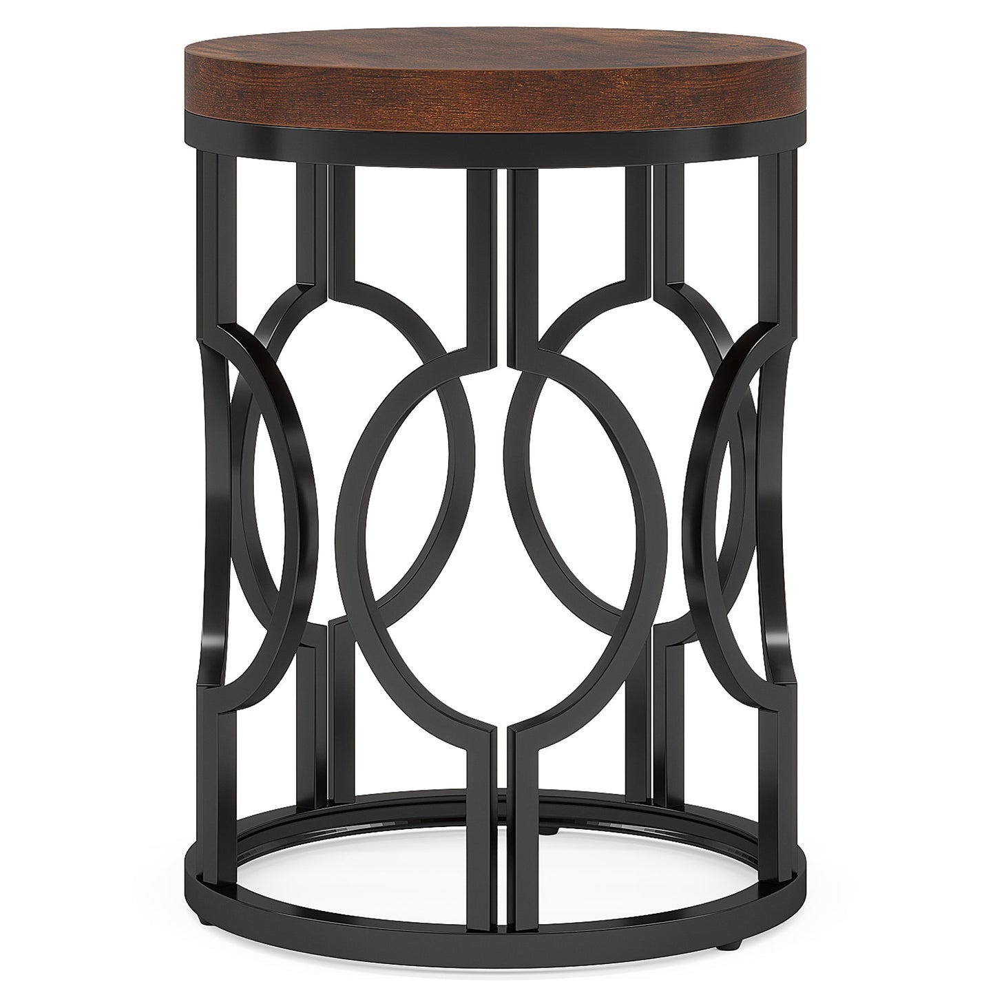 20" Round Industrial Side Table with Metal Openwork Frame