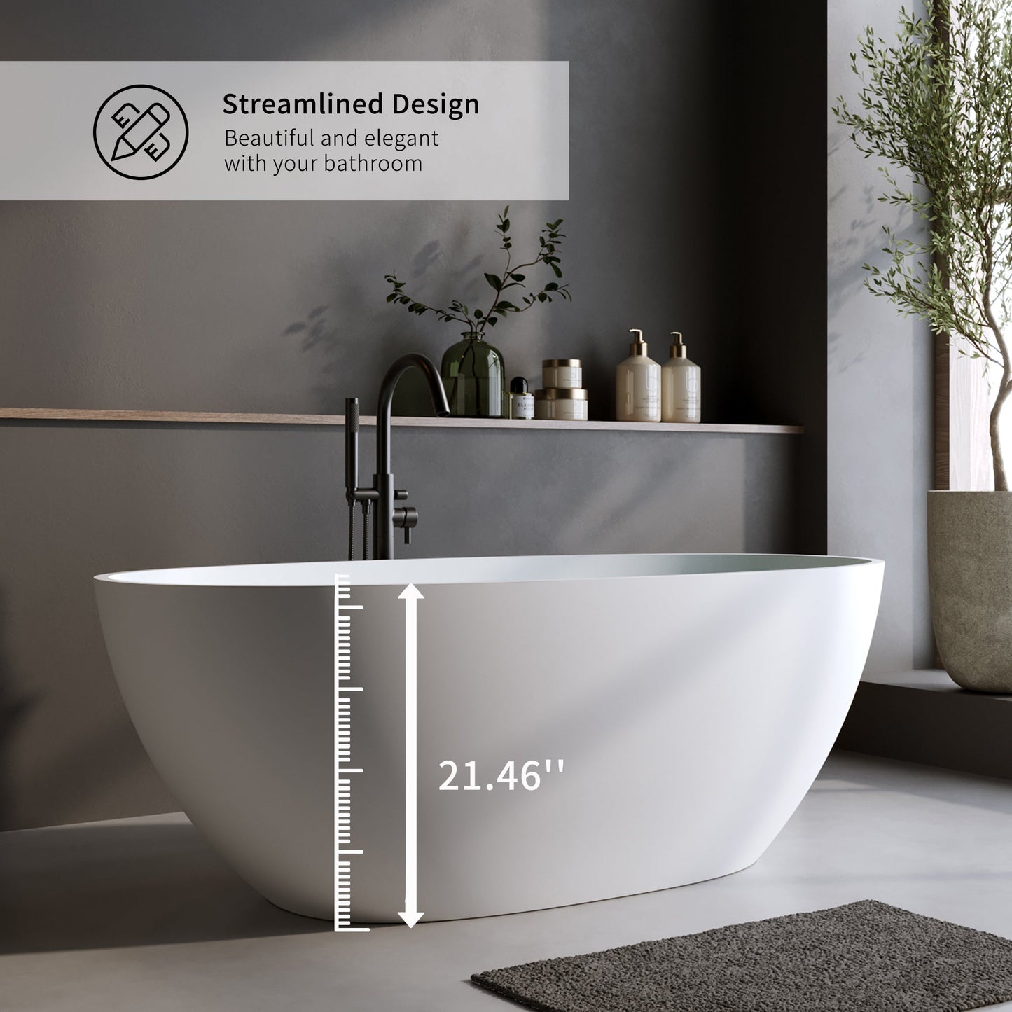 59" Solid Surface Matte Tub