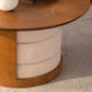 31.5" Round Wood Coffee Table with 3 Teddy Fabric Nesting Stools