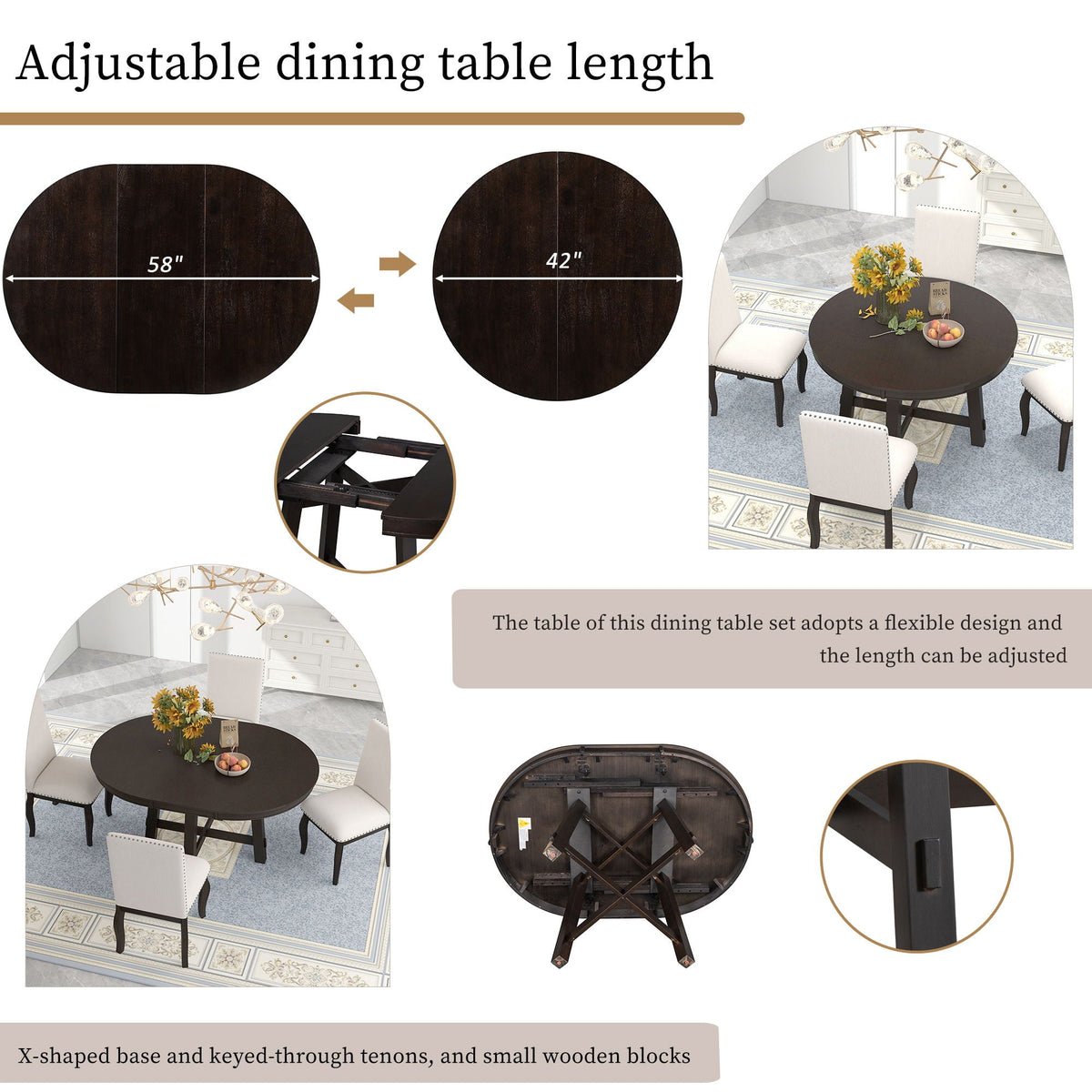 Gia - Round Extendable Dining Table With 16" Leaf Wood - view 10