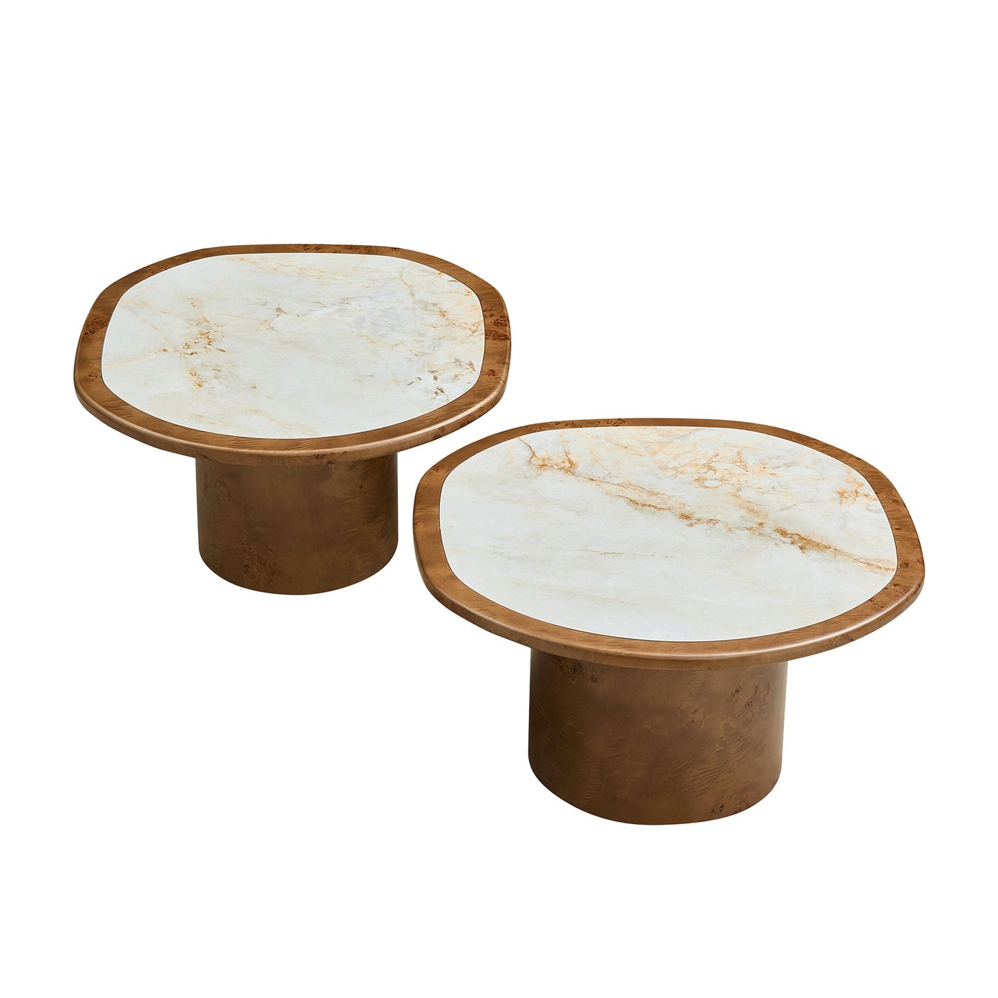 Irregular Coffee Table Set - 2pcs Burl Wood Veneer