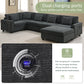 U Shaped Sectional Sofa 6 Seat Couch Set With Oversized Ottoman, Hidden Armrest Storage And Cup Holders USB - view 5