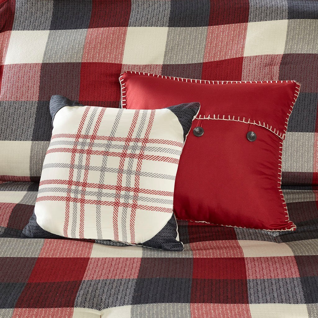 7 Piece Herringbone Comforter Set Red Cal King