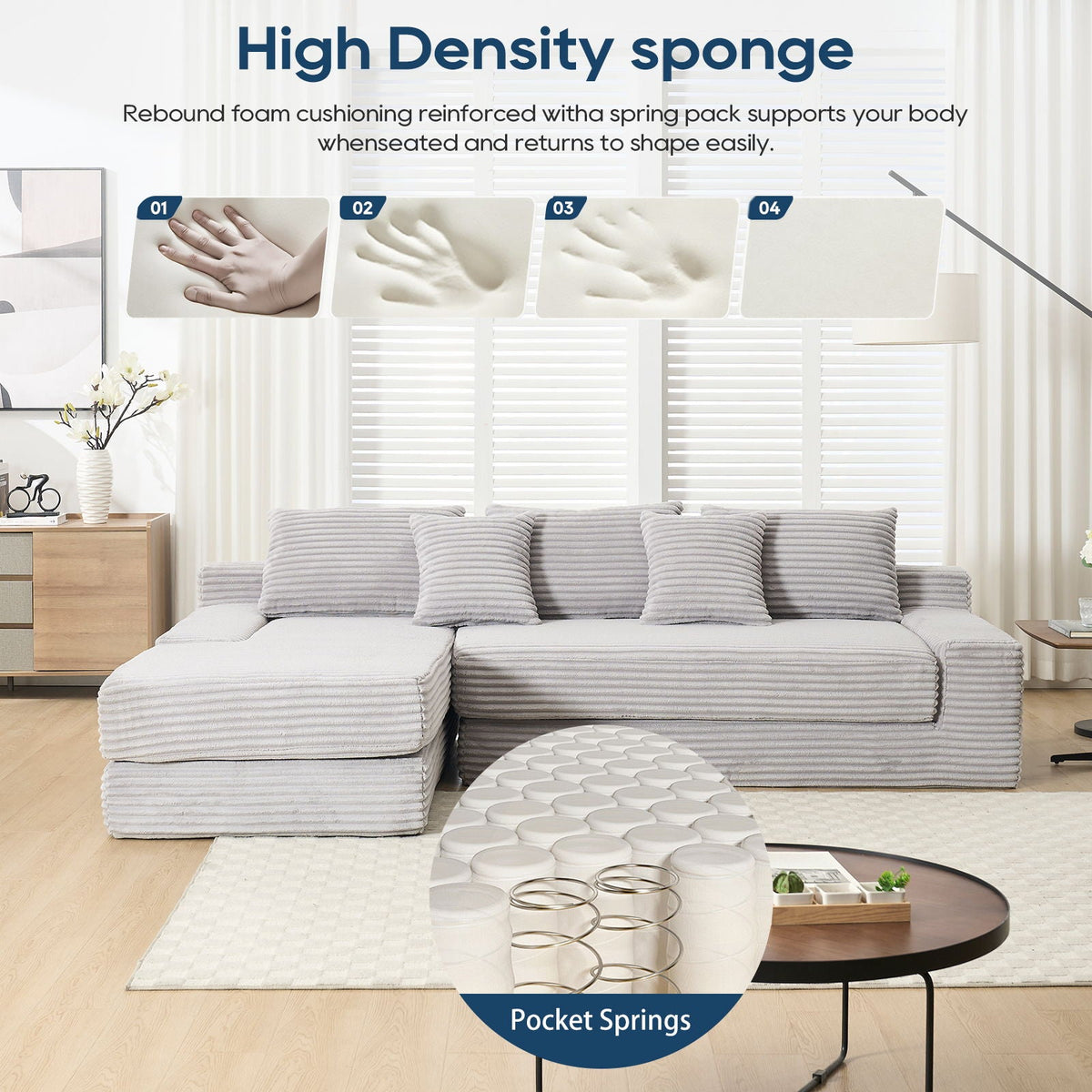 Modern L - Shaped Sectional Couch With Memory Foam - view 17