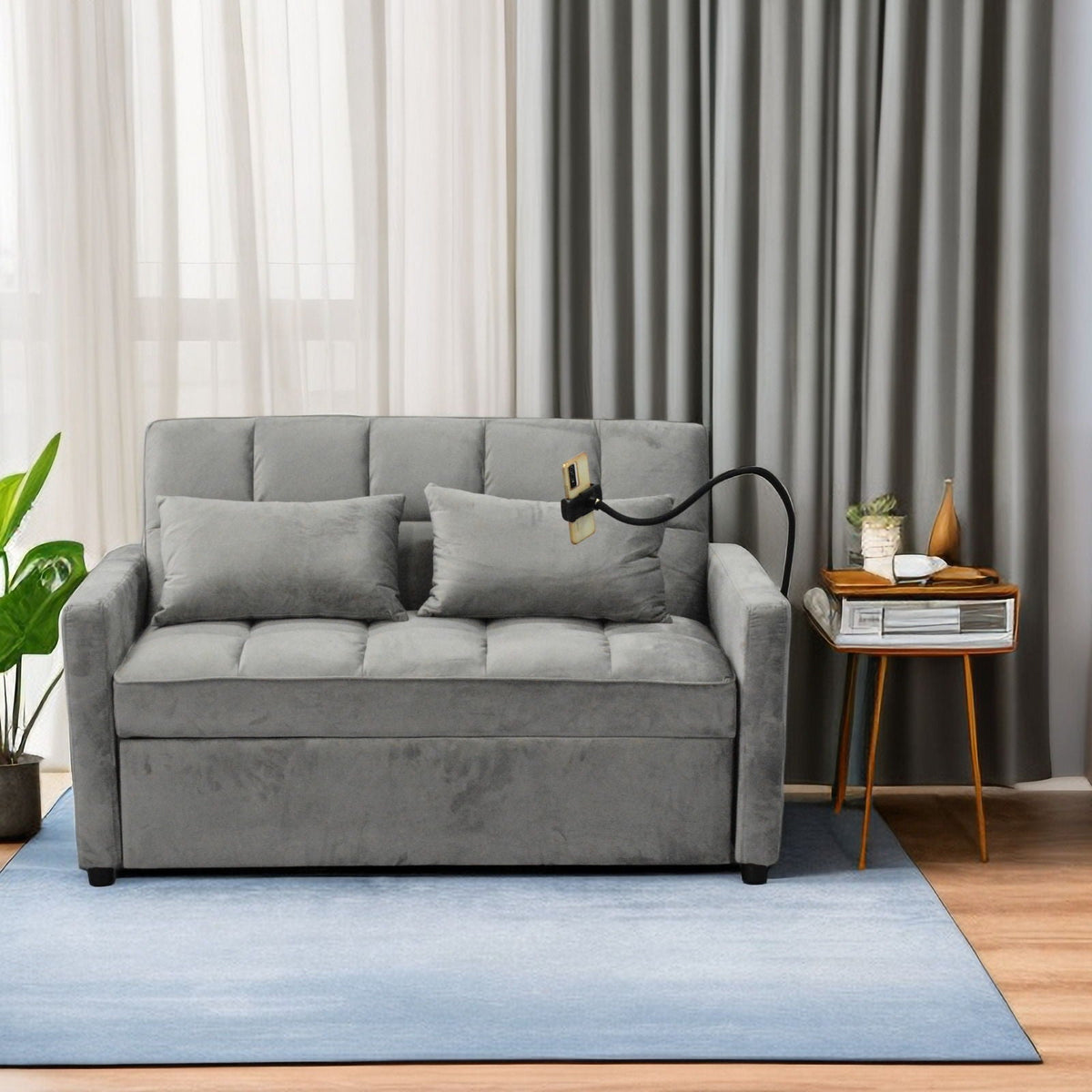 3 In 1 Convertible Sleeper Sofa Bed, Modern Fabric Futon Sofa Couch Pullout Bed, Adjustable Backrest With