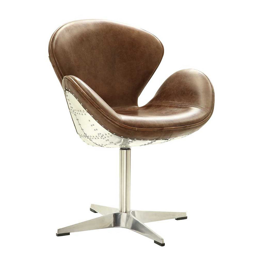Brancaster - Accent Chair With Swivel - Retro Brown Top Grain Leather & Aluminum