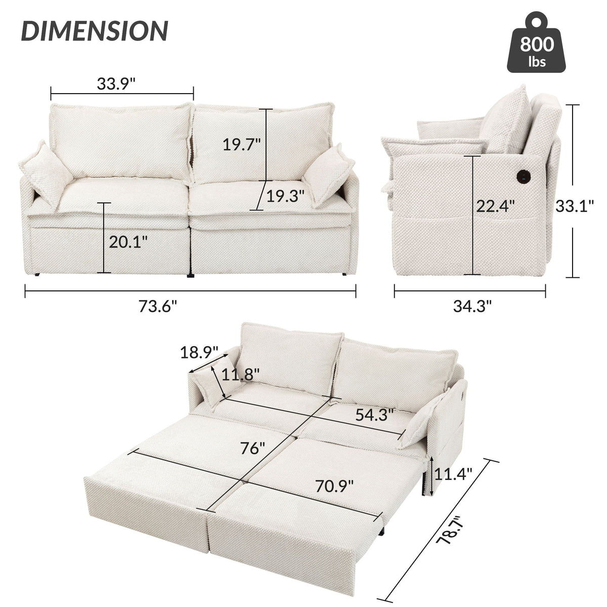 Pull Out Sofa Bed, Convertible Sleeper Sofa Couch, Side Storage, And USB / C - Type Charging Ports Chair - view 14