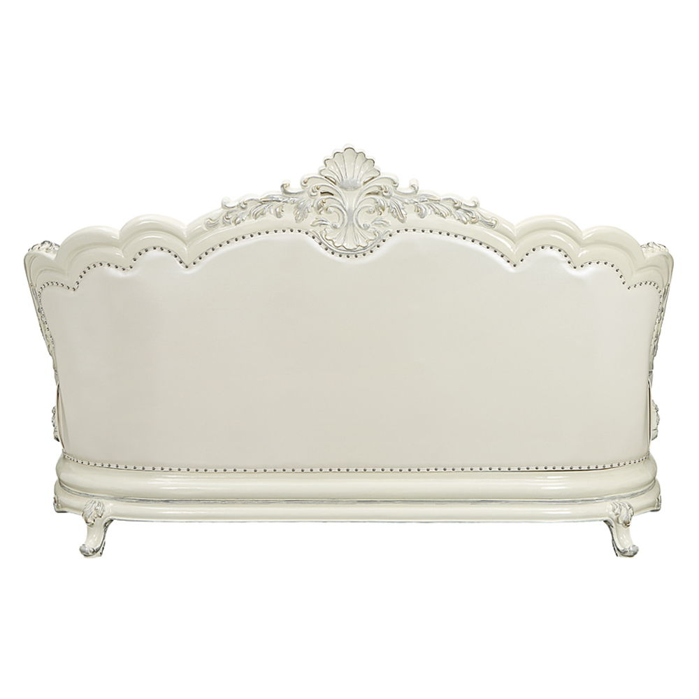 Adara - Sofa With 7 Pillows - Pearl White Synthetic Leather & Antique White