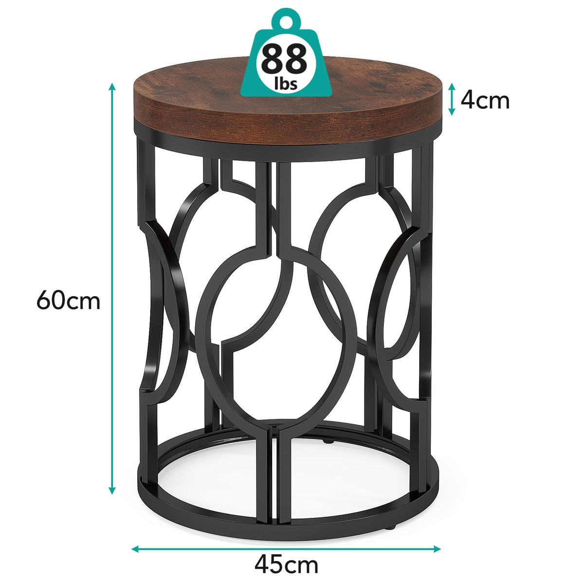 20" Round Industrial Side Table with Metal Openwork Frame