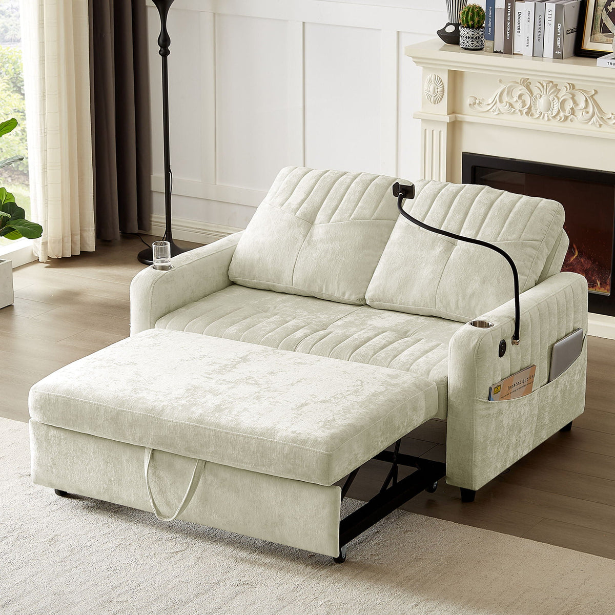 Modern Loveseat Pull Out Sofa Bed With Adjustable Backrest, Two Cup Holders, A Phone Holder, Three Charging - view 12