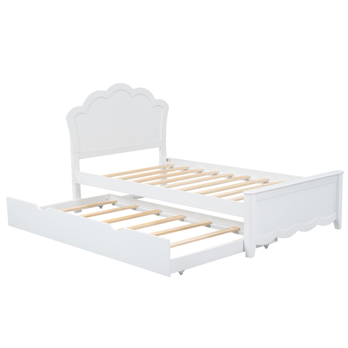Twin Size Wood Platform Bed with Headboard and Twin Size Trundle