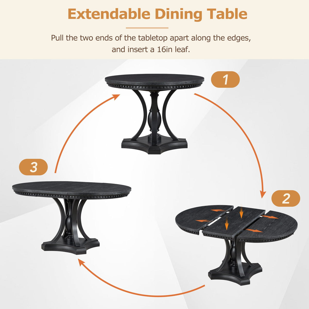 5 Piece Dining Set Extendable Round Table And 4 Chairs - Black / Oak - view 6