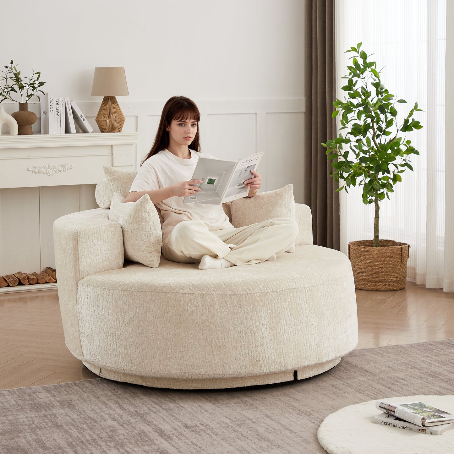 55''L Polyester Foam Single Swivel Chair