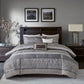 7 Piece Jacquard Comforter Set Grey/Taupe Cal King