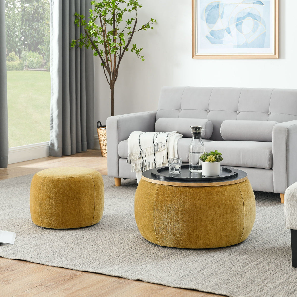 Round Storage Ottoman, 2 In 1 Function, End Table And Ottoman - view 26