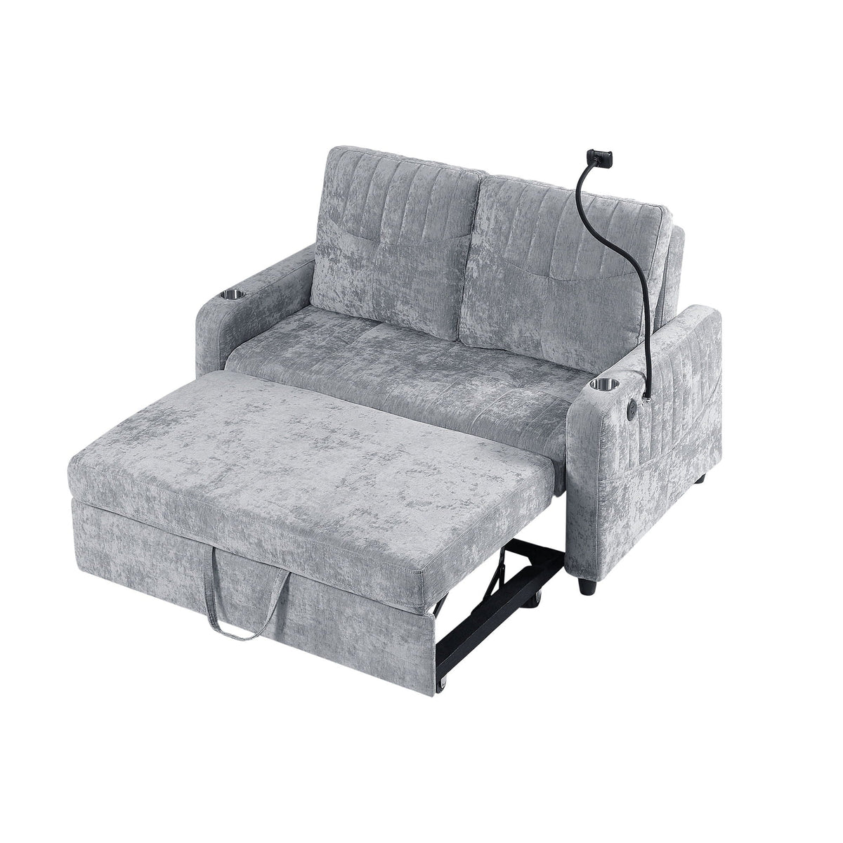 Modern Loveseat Pull Out Sofa Bed With Adjustable Backrest, Two Cup Holders, A Phone Holder, Three Charging - view 2